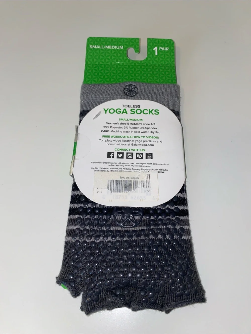 Gaiam Toeless Yoga Socks SMALL/MEDIUM